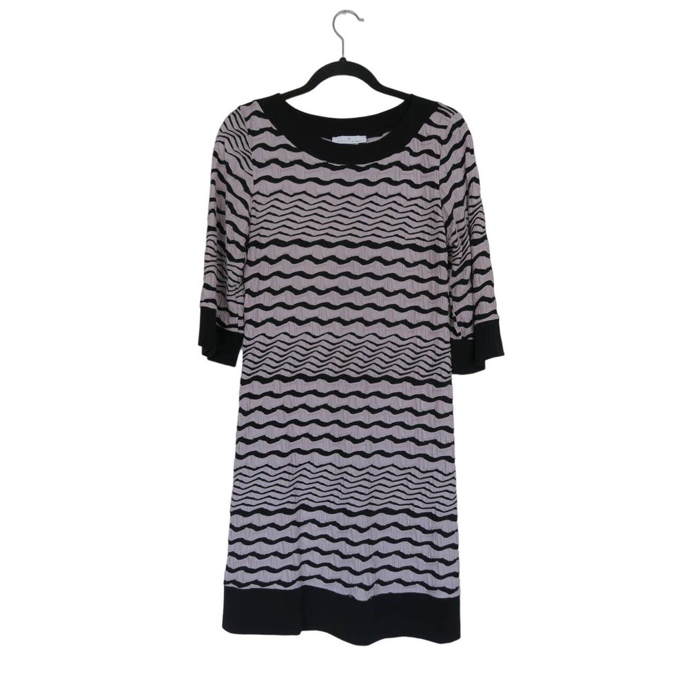 Papillon Blanc Women's Boatneck White & Gray 3/4 Sleeve Dress.‎ Size L